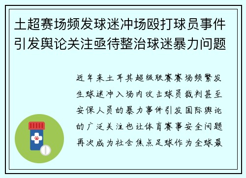土超赛场频发球迷冲场殴打球员事件引发舆论关注亟待整治球迷暴力问题